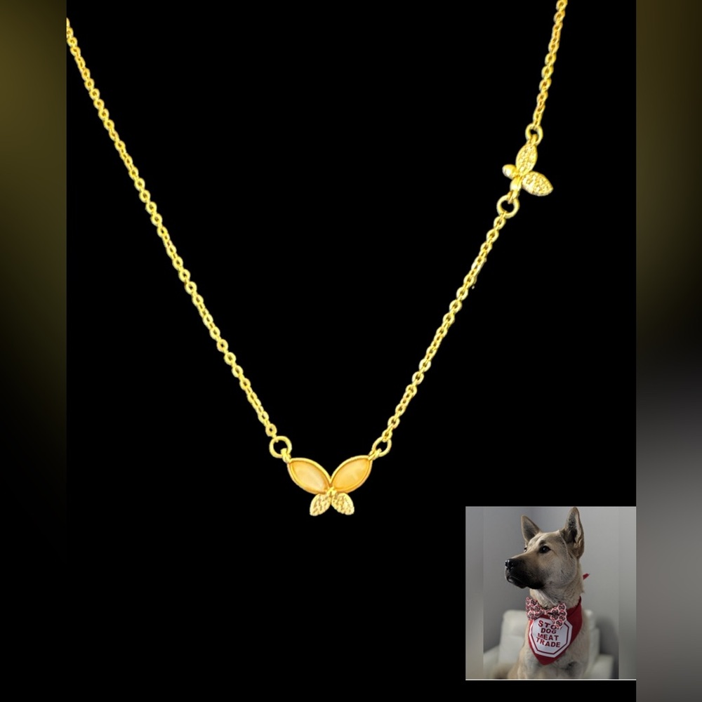 BUTTERFLY ENAMEL GOLD PAVE NECKLACE NEW